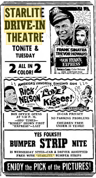 Starlite Drive-In Theatre - 27 Jun 1966 Ad